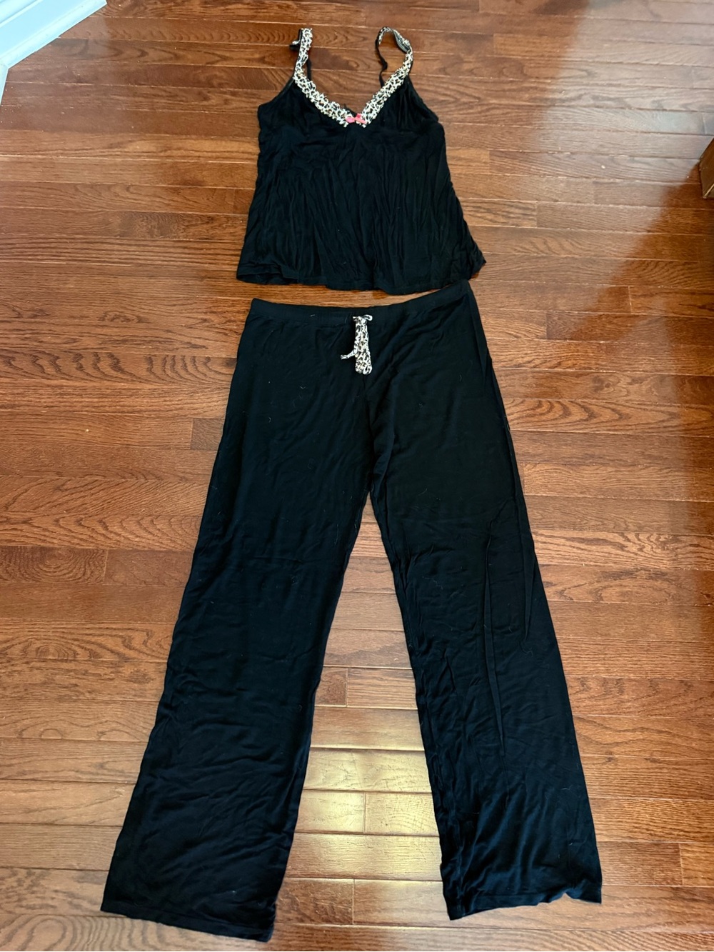 Honeydew Intimates Black Pajama Set with Leopard-Print Trim